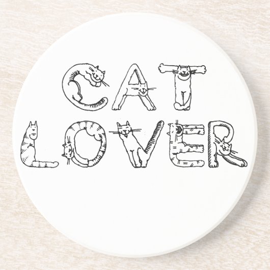 Kat Lover in kattenlettertype Zandsteen Onderzetter (Voorkant)