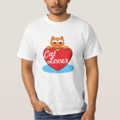 Kat Lover Oranje Cartoon Kat met rood hart T-shirt (Voorkant)