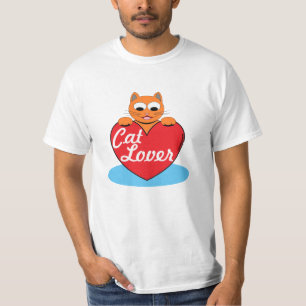 Kat Lover Oranje Cartoon Kat met rood hart T-shirt
