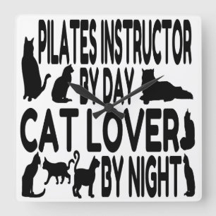 Kat Lover Pilates Instructor Vierkante Klok