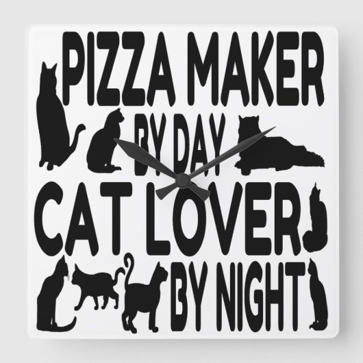 Kat Lover Pizza Maker Vierkante Klok (Voorkant)