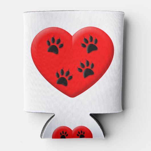 Kat Lover Red Heart en Paws Blikjeskoeler (Voorkant)