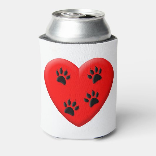 Kat Lover Red Heart en Paws Blikjeskoeler (Blikje Achterkant)