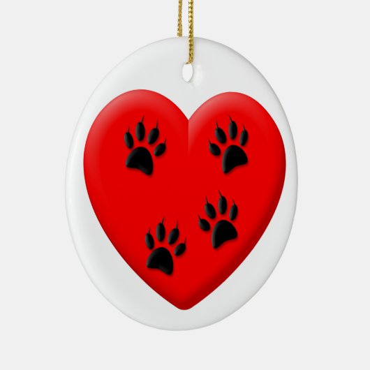 Kat Lover Red Heart en Paws Classic Keramisch Ornament (Rechts)
