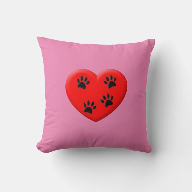 Kat Lover Red Heart en Paws Classic Kussen (Voorkant)