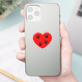 Kat Lover Red Heart en Paws Classic Sticker (Telefoon)