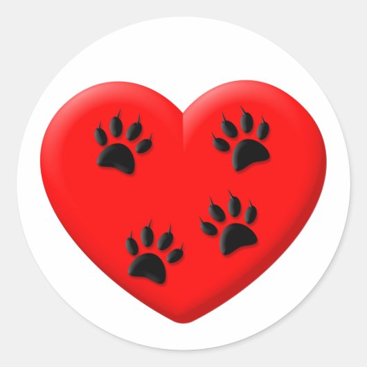 Kat Lover Red Heart en Paws Ronde Sticker (Voorkant)