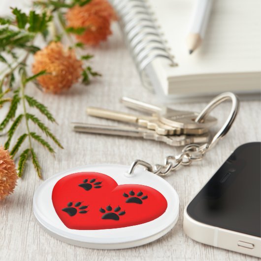 Kat Lover Red Heart en Paws Sleutelhanger (Voorkant Rechts)