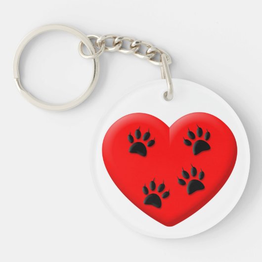 Kat Lover Red Heart en Paws Sleutelhanger (Voorkant)