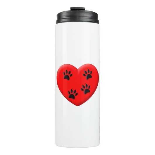 Kat Lover Red Heart en Paws Thermosbeker (Voorkant)