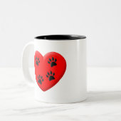 Kat Lover Red Heart en Paws Tweekleurige Koffiemok (Voorkant links)