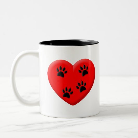 Kat Lover Red Heart en Paws Tweekleurige Koffiemok (Links)