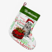 Kat Lover Santa Kat met muis Grote Kerstsok (Voorkant (Hangend))