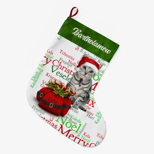 Kat Lover Santa Kat met muis Grote Kerstsok (Voorkant (Hangend))