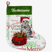 Kat Lover Santa Kat met muis Grote Kerstsok (Voorkant)
