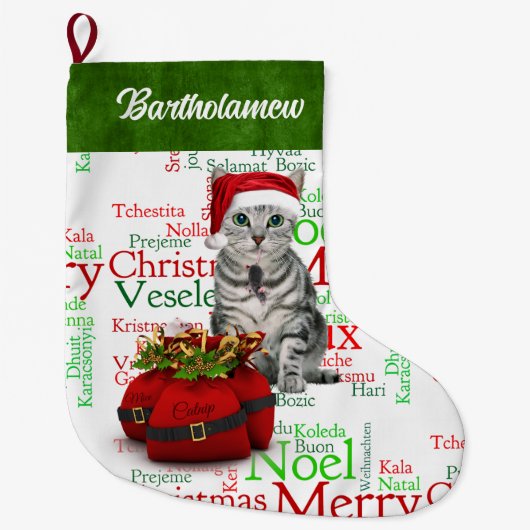 Kat Lover Santa Kat met muis Grote Kerstsok (Voorkant)