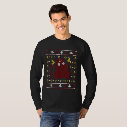 Kat Lover Ugly Sweater Cat Santa Hat en Pistolen C T-shirt (Voorkant volledig)