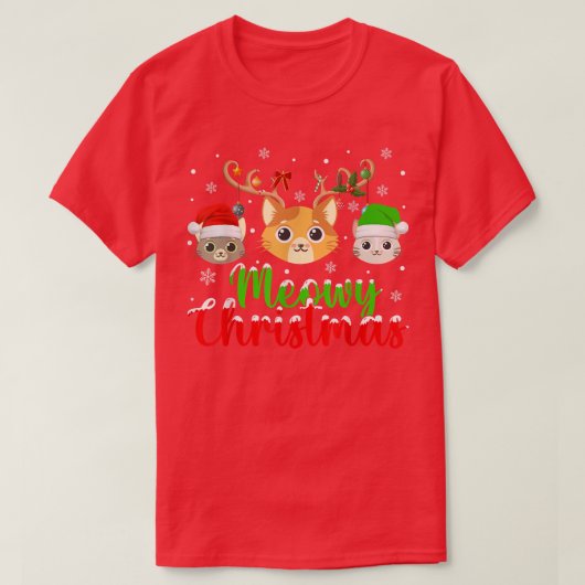 Kat Lover Xmas lampjes rendier Santa Meowy Cat Chr T-shirt (Design voorkant)