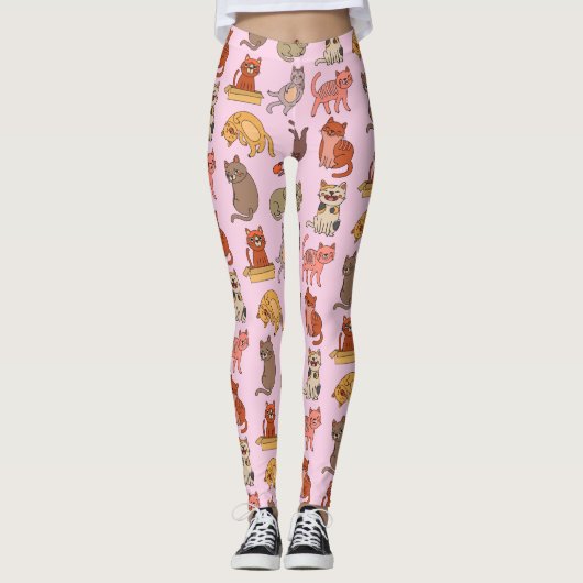 Kat Lovers. Afspeelbare katten op roze Leggings (Voorkant)