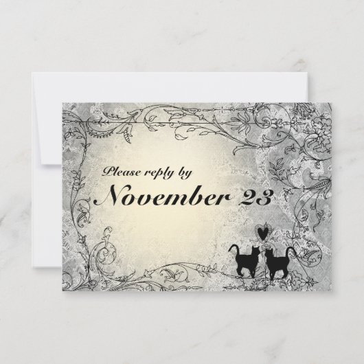 Kat Lovers Grijs en Goud RSVP Kaartje (Achterkant)