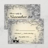 Kat Lovers Grijs en Goud RSVP Kaartje (Voorkant / Achterkant)