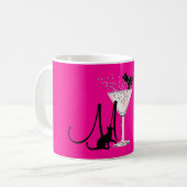 Kat Lovers Hot Pink Monogram Modern Koffiemok (Voorkant links)