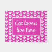 Kat Lovers Live Cute Pink and White Paw Print Deurmat (Voorkant)