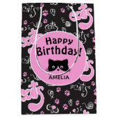 Kat Lovers Pink and Black Persoonlijke verjaardag Medium Cadeauzakje (Voorkant)