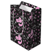 Kat Lovers Pink and Black Persoonlijke verjaardag Medium Cadeauzakje (Achterkant Gekanteld)
