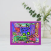 Kat Lovers "The Curious Abstract Cat" Art Briefkaart (Staand voorkant)