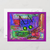 Kat Lovers "The Curious Abstract Cat" Art Briefkaart (Voorkant / Achterkant)