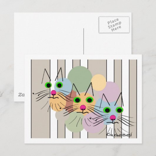 Kat Lovers "Three Amigos" Kat Art Briefkaart (Voorkant / Achterkant)