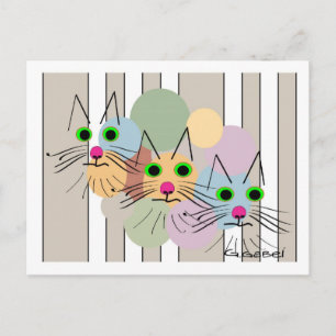 Kat Lovers "Three Amigos" Kat Art Briefkaart