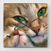 Kat Lovers Wall Clock Vierkante Klok (Voorkant)
