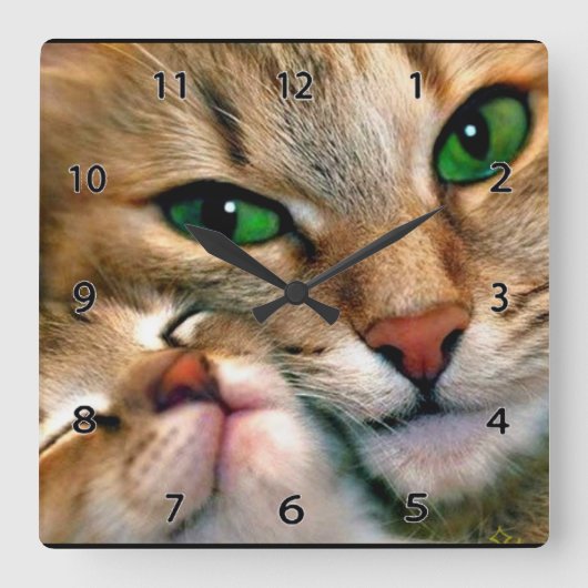 Kat Lovers Wall Clock Vierkante Klok (Voorkant)