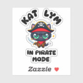 Kat Lym Cute Black Cat Pirate Art Sticker (Vel)