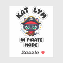 Kat Lym Cute Black Cat Pirate Art Sticker
