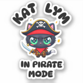 Kat Lym Cute Black Cat Pirate Art Sticker