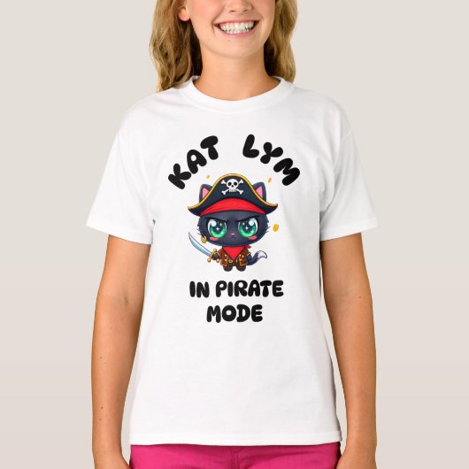 Kat Lym Cute Black Cat Pirate Art T-shirt (Voorkant)