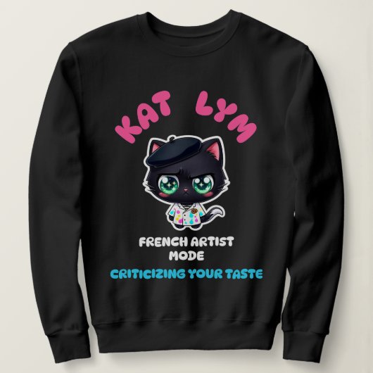 Kat Lym French Artist Mode Cat Sticker. Trui (Design voorkant)