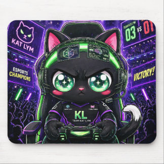 Kat Lym Pro Gamer Black Cat Esports Champion Neon Muismat