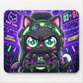 Kat Lym Pro Gamer Black Cat Sports Champion Neon Muismat