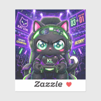 Kat Lym Pro Gamer Black Cat Sports Champion Neon Sticker