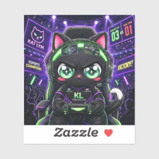 Kat Lym Pro Gamer Black Cat Sports Champion Neon Sticker