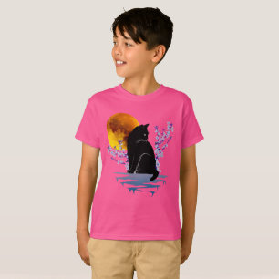 KAT MAAN IN BLOEIENDE BLOEM ZWARTE KATTEN LIEFHEBB T-SHIRT
