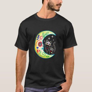 Kat Maan Suiker Schedel Dia de Los Muertos Dag van T-shirt