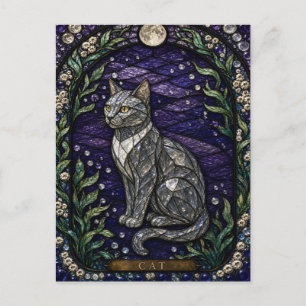 Kat Maanverlichte Tuin Illumina Glas in Lood Briefkaart