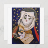 Kat Madonna en kind, heilige familie, kerstkaart (Voorkant / Achterkant)