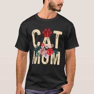 Kat mam bloemen rode geplakt Kat lam T-shirt