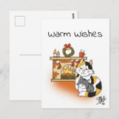 Kat mam Cozy Kersthaard Briefkaart (Voorkant / Achterkant)